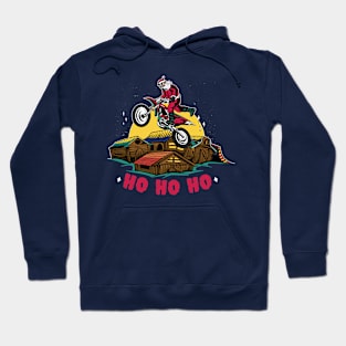 Motocross Santa Claus Making a Bike Jump Hoodie